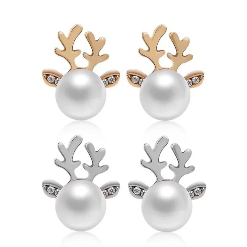 Reindeer Antlers Faux Pearl & Rhinestone Earrings NWT